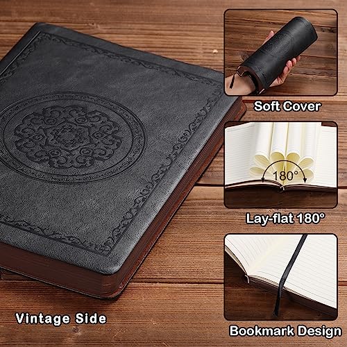 Fetinar 2026 Leather Vintage Journal Notebook,300 Pages,Leather Softcover Lined Journal Notebooks for Women Men,Notebook Journals for Writing Travel,Business,Office,5.7'' X 8.3'',Black - Image 3