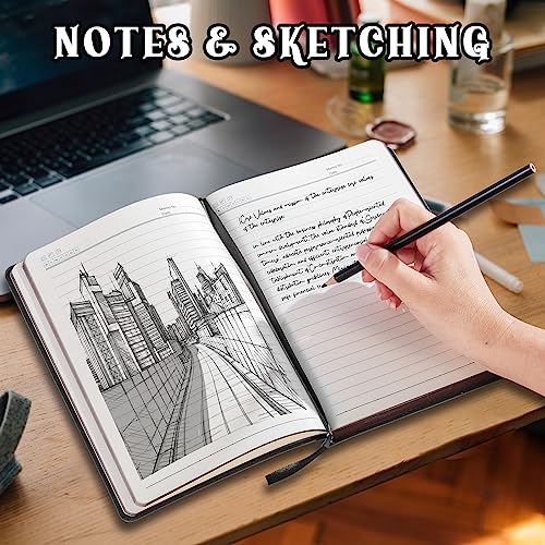 Fetinar 2026 Leather Vintage Journal Notebook,300 Pages,Leather Softcover Lined Journal Notebooks for Women Men,Notebook Journals for Writing Travel,Business,Office,5.7'' X 8.3'',Black - Image 4