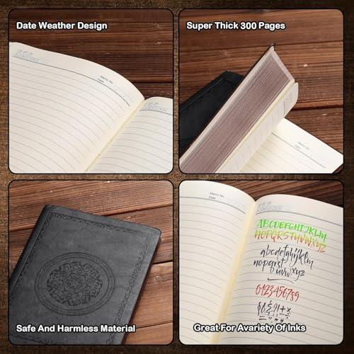 Fetinar 2026 Leather Vintage Journal Notebook,300 Pages,Leather Softcover Lined Journal Notebooks for Women Men,Notebook Journals for Writing Travel,Business,Office,5.7'' X 8.3'',Black - Image 5