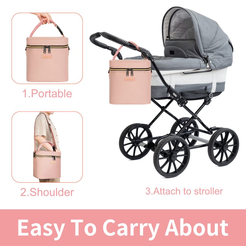 Mancro Breastmilk Cooler Bag Fits 6 Bottles Up to 9 Ounce, Insulated Baby Bottle Bag Comes with ice Pack and Shoulder Strap, Baby Bottle Cooler Bags for Daycare Nursing, Pink - Image 5