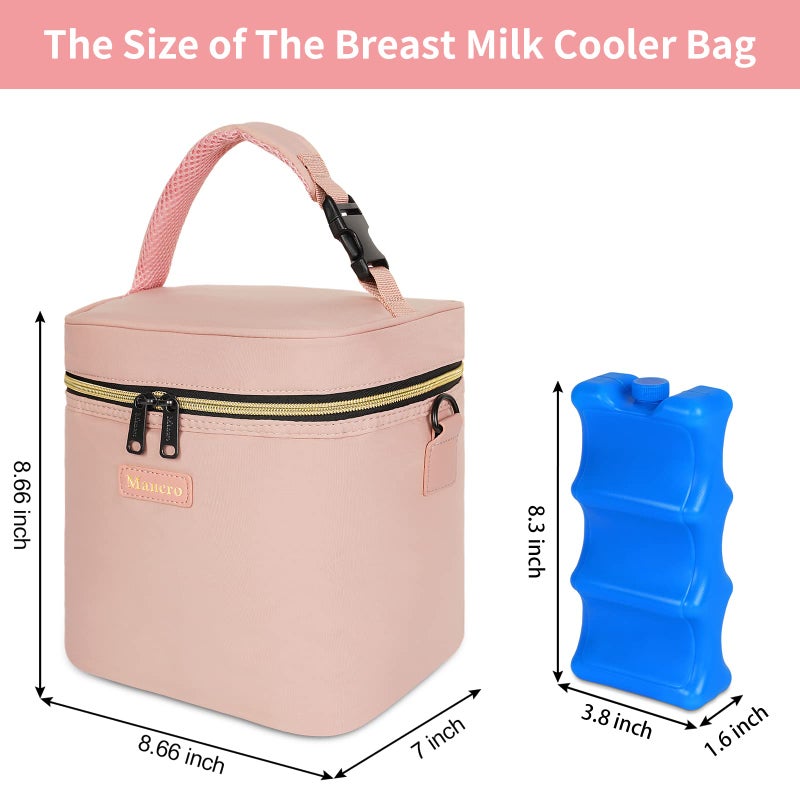 Mancro Breastmilk Cooler Bag Fits 6 Bottles Up to 9 Ounce, Insulated Baby Bottle Bag Comes with ice Pack and Shoulder Strap, Baby Bottle Cooler Bags for Daycare Nursing, Pink - Image 2