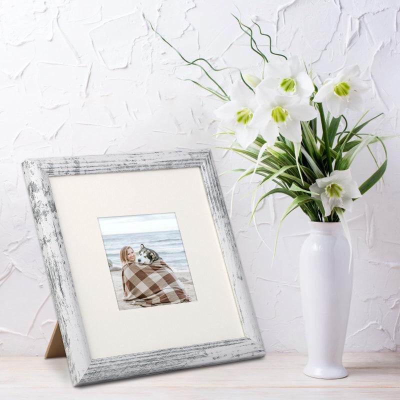 AEVETE Picture Frame 8x8 White Wash Photo Frames Rustic for Wall and Desk Decor - Image 5