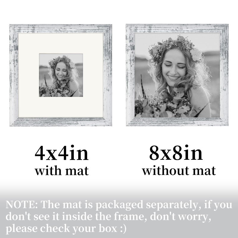 AEVETE Picture Frame 8x8 White Wash Photo Frames Rustic for Wall and Desk Decor - Image 3