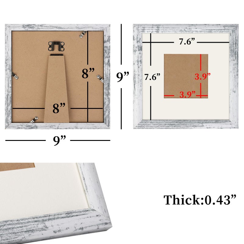 AEVETE Picture Frame 8x8 White Wash Photo Frames Rustic for Wall and Desk Decor - Image 4