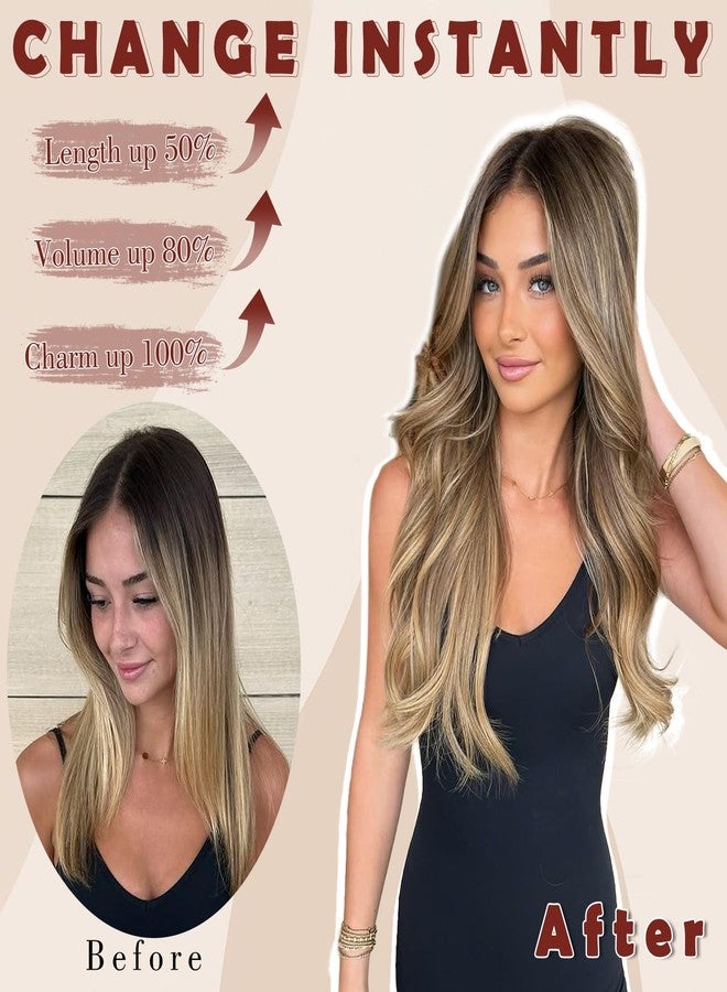 FESHFEN Clip in Hair Extensions for Women - 4pcs Thick Double Weft Long Wavy Soft Synthetic Hairpieces with Clip 50cm Black Brown - Image 5