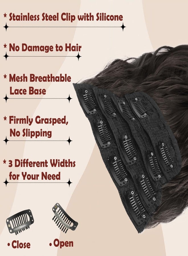 FESHFEN Clip in Hair Extensions for Women - 4pcs Thick Double Weft Long Wavy Soft Synthetic Hairpieces with Clip 50cm Black Brown - Image 3