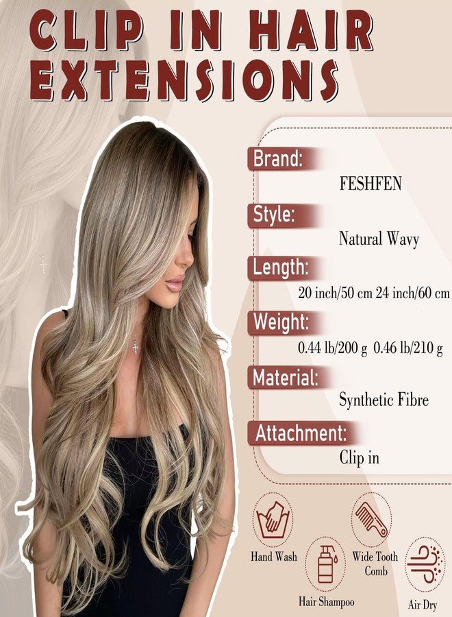 FESHFEN Clip in Hair Extensions for Women - 4pcs Thick Double Weft Long Wavy Soft Synthetic Hairpieces with Clip 50cm Black Brown - Image 4