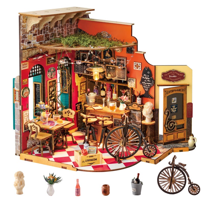 Rolife DIY Miniature House Kit for Adults, Mini Wooden Dollhouse Kit, Tiny House Diorama Building Kits-Birthday Christmas Craft Hobbies Gift for Teens Kids (Cheers Bar & Dining) - Image 1