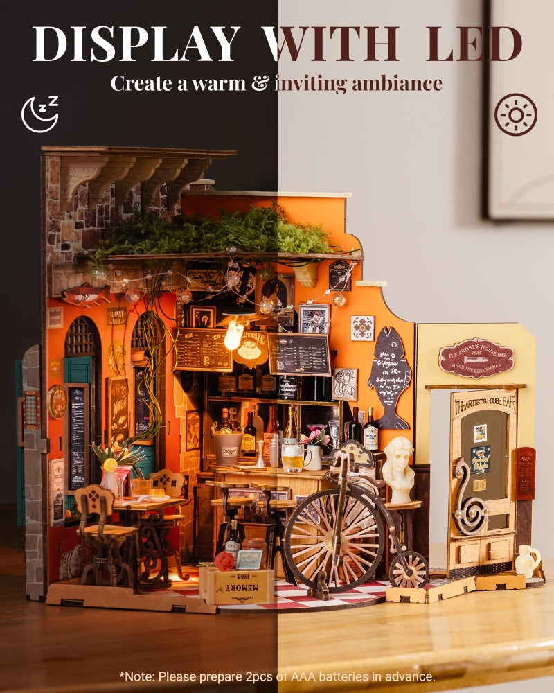 Rolife DIY Miniature House Kit for Adults, Mini Wooden Dollhouse Kit, Tiny House Diorama Building Kits-Birthday Christmas Craft Hobbies Gift for Teens Kids (Cheers Bar & Dining) - Image 4