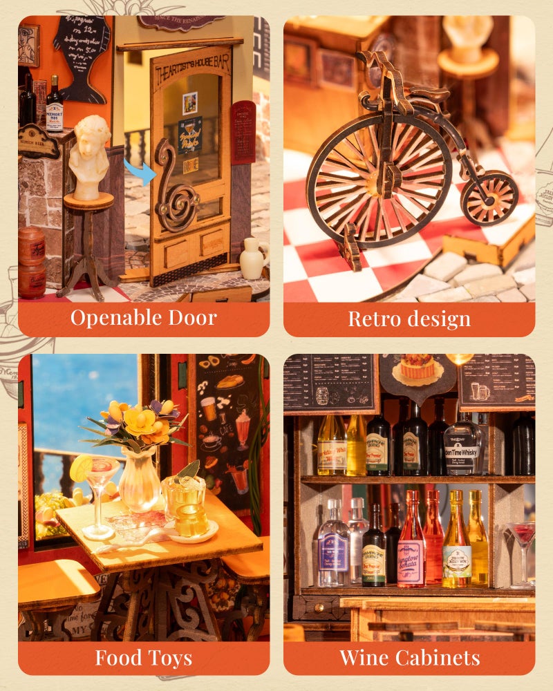 Rolife DIY Miniature House Kit for Adults, Mini Wooden Dollhouse Kit, Tiny House Diorama Building Kits-Birthday Christmas Craft Hobbies Gift for Teens Kids (Cheers Bar & Dining) - Image 3