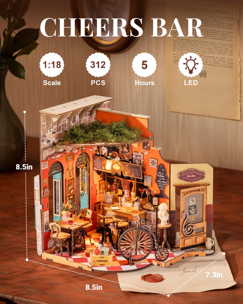 Rolife DIY Miniature House Kit for Adults, Mini Wooden Dollhouse Kit, Tiny House Diorama Building Kits-Birthday Christmas Craft Hobbies Gift for Teens Kids (Cheers Bar & Dining) - Image 2