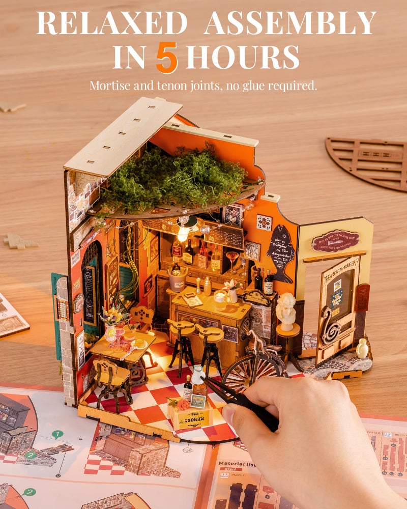 Rolife DIY Miniature House Kit for Adults, Mini Wooden Dollhouse Kit, Tiny House Diorama Building Kits-Birthday Christmas Craft Hobbies Gift for Teens Kids (Cheers Bar & Dining) - Image 5