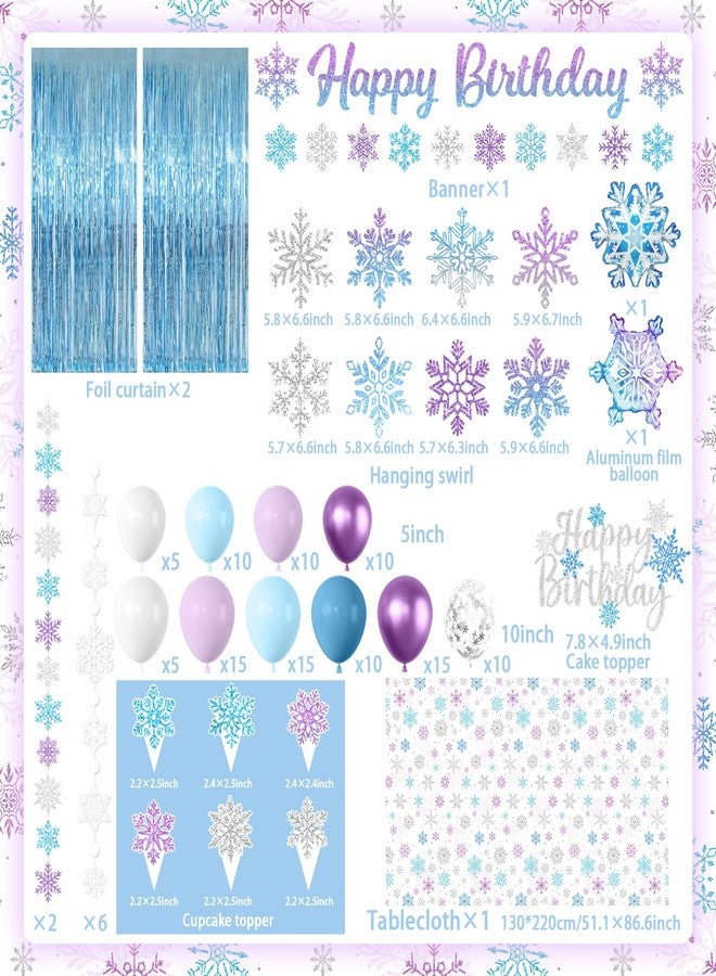 YTGUVBK Snowflake Birthday Party Decorations, Blue Purple Winter Wonderland Decorations Kit include Fringe Curtain,Snowflake Garland,Balloon,Banner,Cake Topper,Tablecloth for Winter Snowflake Party Decor - Image 5