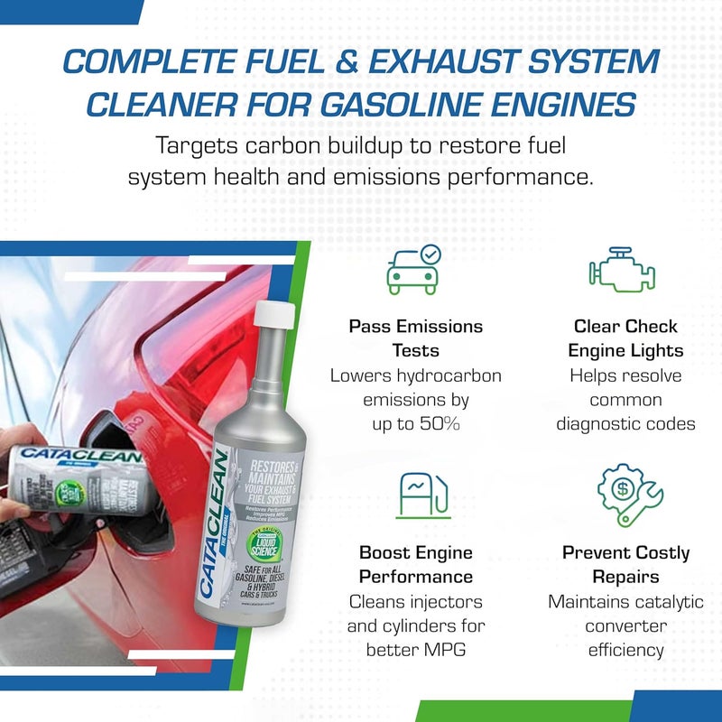 منظف نظام الوقود والعادم Cataclean – اجتياز اختبارات الانبعاثات – مسح أضواء فحص المحرك – استعادة المحولات الحفازة، مرشحات DPF وتنظيف أنظمة الوقود، 16 أونصة (120007) - Image 1