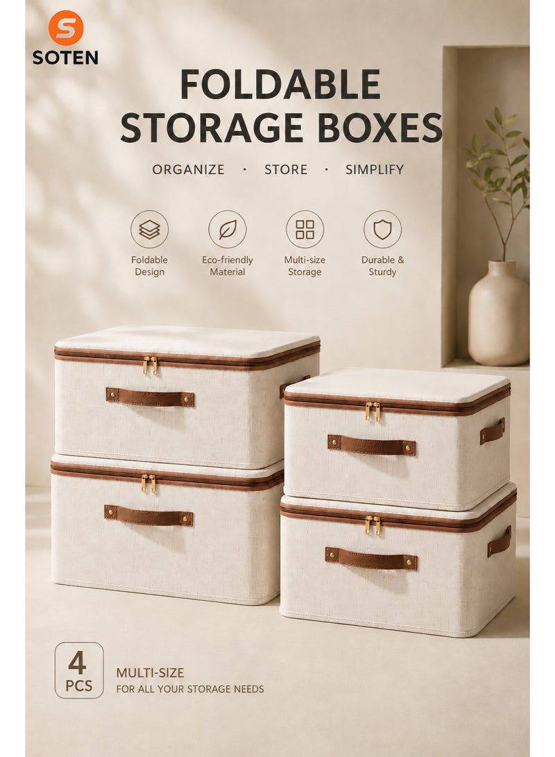 SOTEN 4 Pcs Storage Boxes Clothes Organizer with Lids, Foldable Storage Box with Handles, Washable Fabric Storage Bins with Zippers, Large Capacity Wardrobe Organizer for Clothes, Toys & Accessories, Reusable Closet Organizers & Space-Saving Storage Basket - Image 2