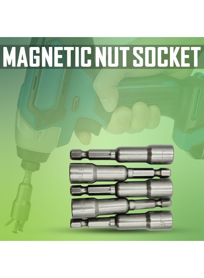 COBALT 8mm Magnetic Nut Driver Socket Bit, 1/4 Inch Hex Shank Magnetic Nut Setter, Quick Change Drill Socket Adapter for Cordless Drills, Impact Drivers, Screwdrivers and DIY Projects - Image 1