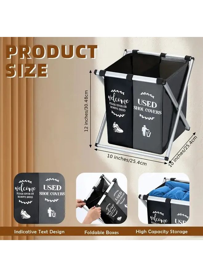 Double Grid Black Gray Heavy Duty Foldable 3 Tier Laundry Basket with Color Coded Compartments - Image 3