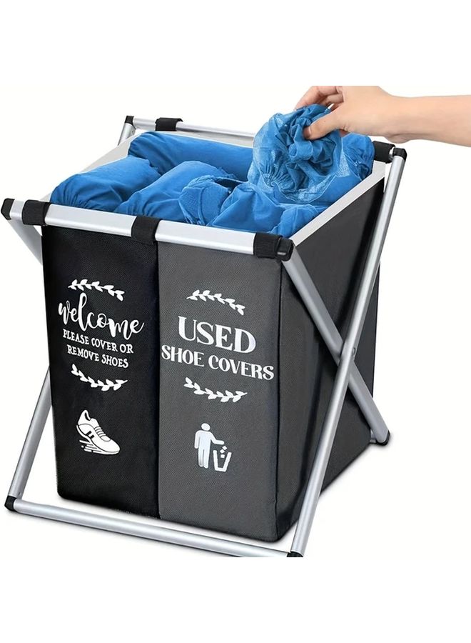 Double Grid Black Gray Heavy Duty Foldable 3 Tier Laundry Basket with Color Coded Compartments - Image 2