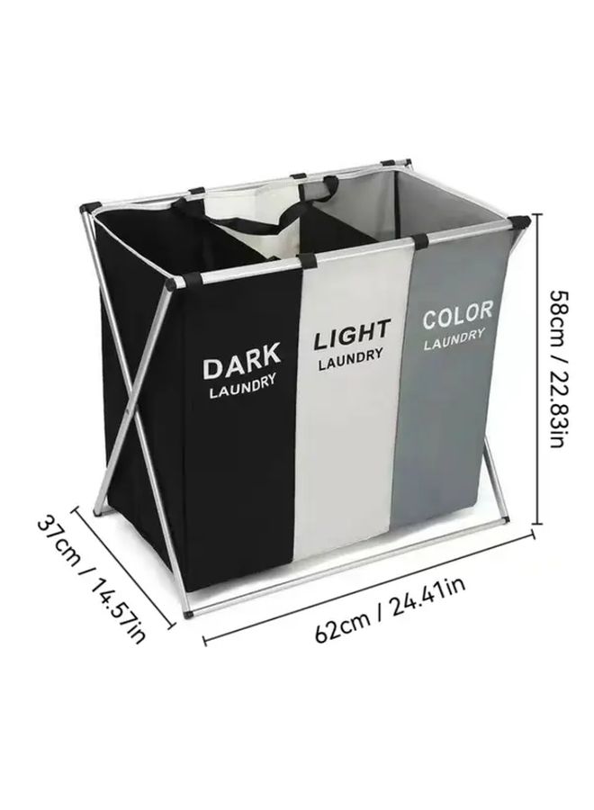 Double Grid Black Gray Heavy Duty Foldable 3 Tier Laundry Basket with Color Coded Compartments - Image 1