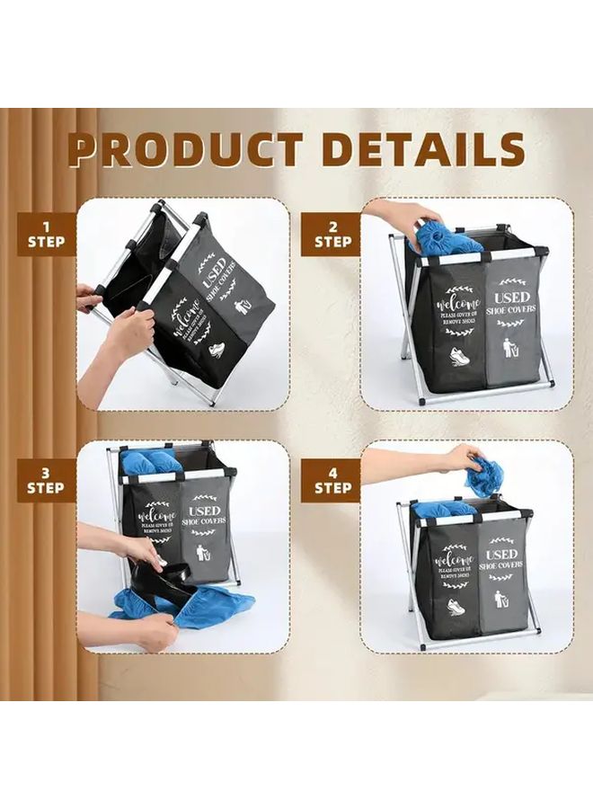 Double Grid Black Gray Heavy Duty Foldable 3 Tier Laundry Basket with Color Coded Compartments - Image 4
