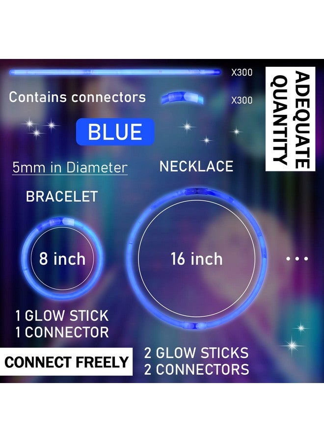 Hanaive 300 Pcs Glow Sticks Bulk 8 Inch Glow In The Dark Party Favors Neon Glow Bracelets And Necklaces Light Up Sticks With Connectors For Kids Adults Party Supplies (Blue) - Image 2
