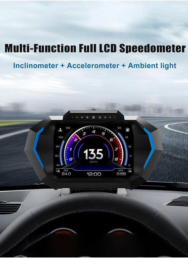 Digisand HUD Heads Up Display for Car, OBD+GPS Multi-Data Monitor Digital Speedometer Headsup Display, Overspeed Alarm RPM Water Temperature Turbo Pressure Smart Gauge for Most Vehicles After 2008  - Image 2