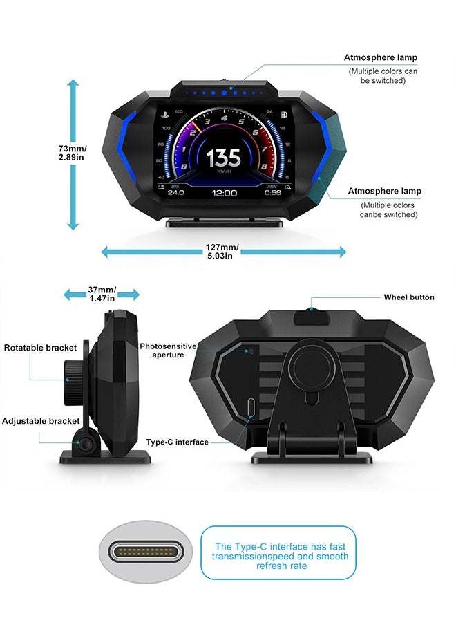 ديقيساند - شاشة عرض أمامية HUD للسيارة، شاشة عرض رقمية متعددة البيانات OBD+GPS، شاشة عرض أمامية، إنذار السرعة الزائدة، دورة في الدقيقة، درجة حرارة الماء، ضغط التوربو، مقياس ذكي لمعظم المركبات بعد عام 2008 - Image 1