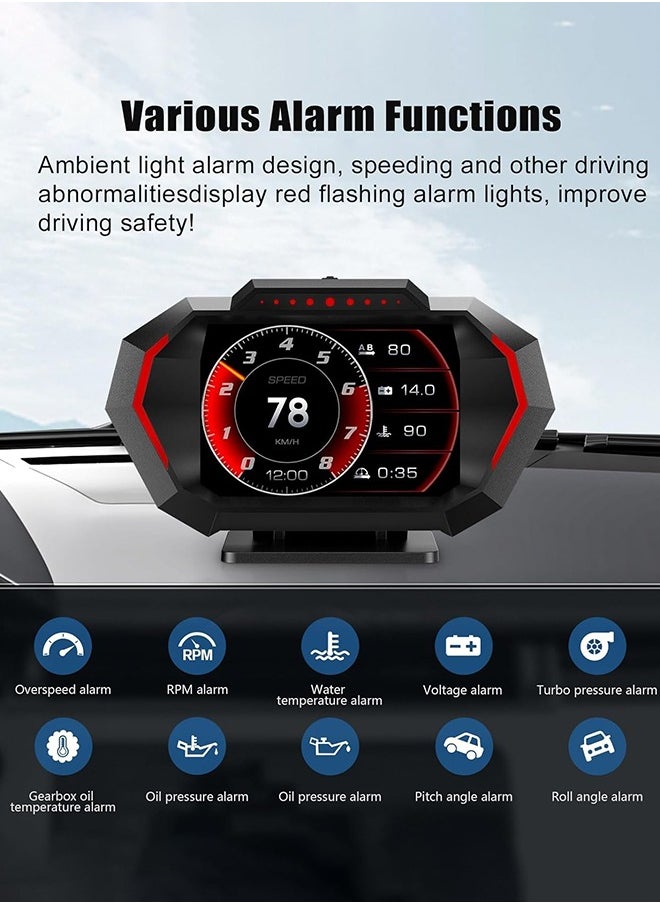 Digisand HUD Heads Up Display for Car, OBD+GPS Multi-Data Monitor Digital Speedometer Headsup Display, Overspeed Alarm RPM Water Temperature Turbo Pressure Smart Gauge for Most Vehicles After 2008  - Image 5