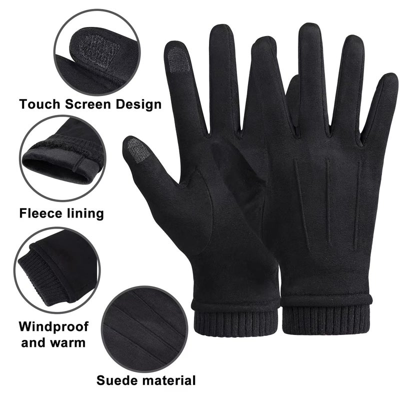 Kebesu Womens Winter Suede Gloves With Touchscreen Texting Finger Wool Lined Windproof Warm Fashion Dress Gloves - Image 4