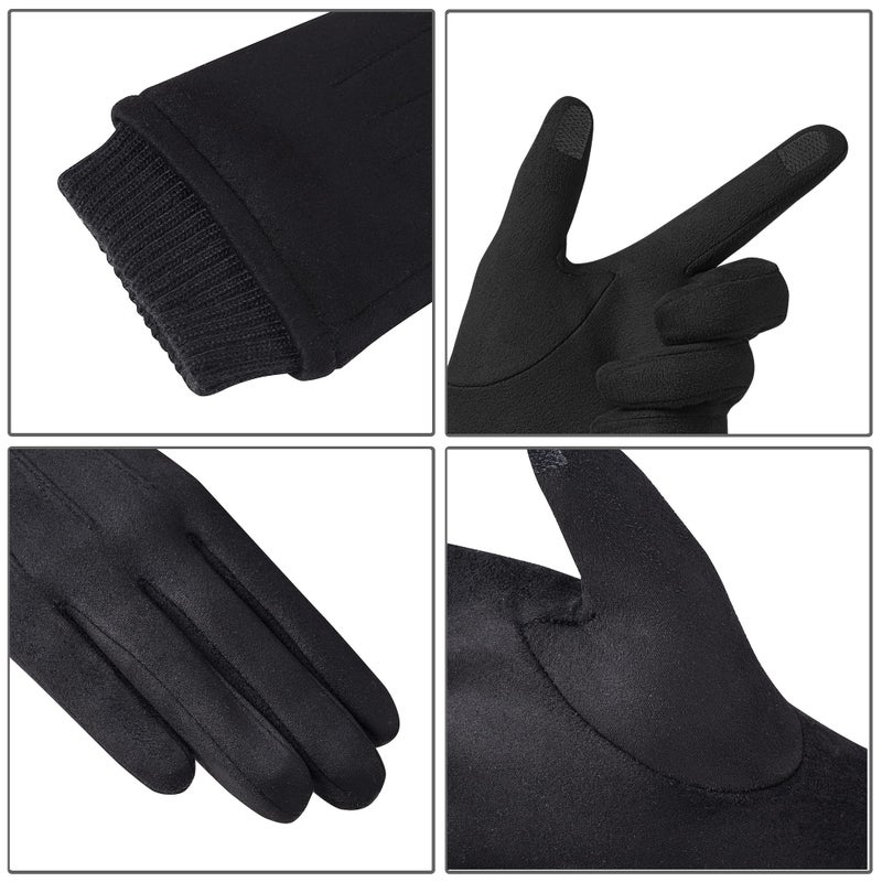 Kebesu Womens Winter Suede Gloves With Touchscreen Texting Finger Wool Lined Windproof Warm Fashion Dress Gloves - Image 3