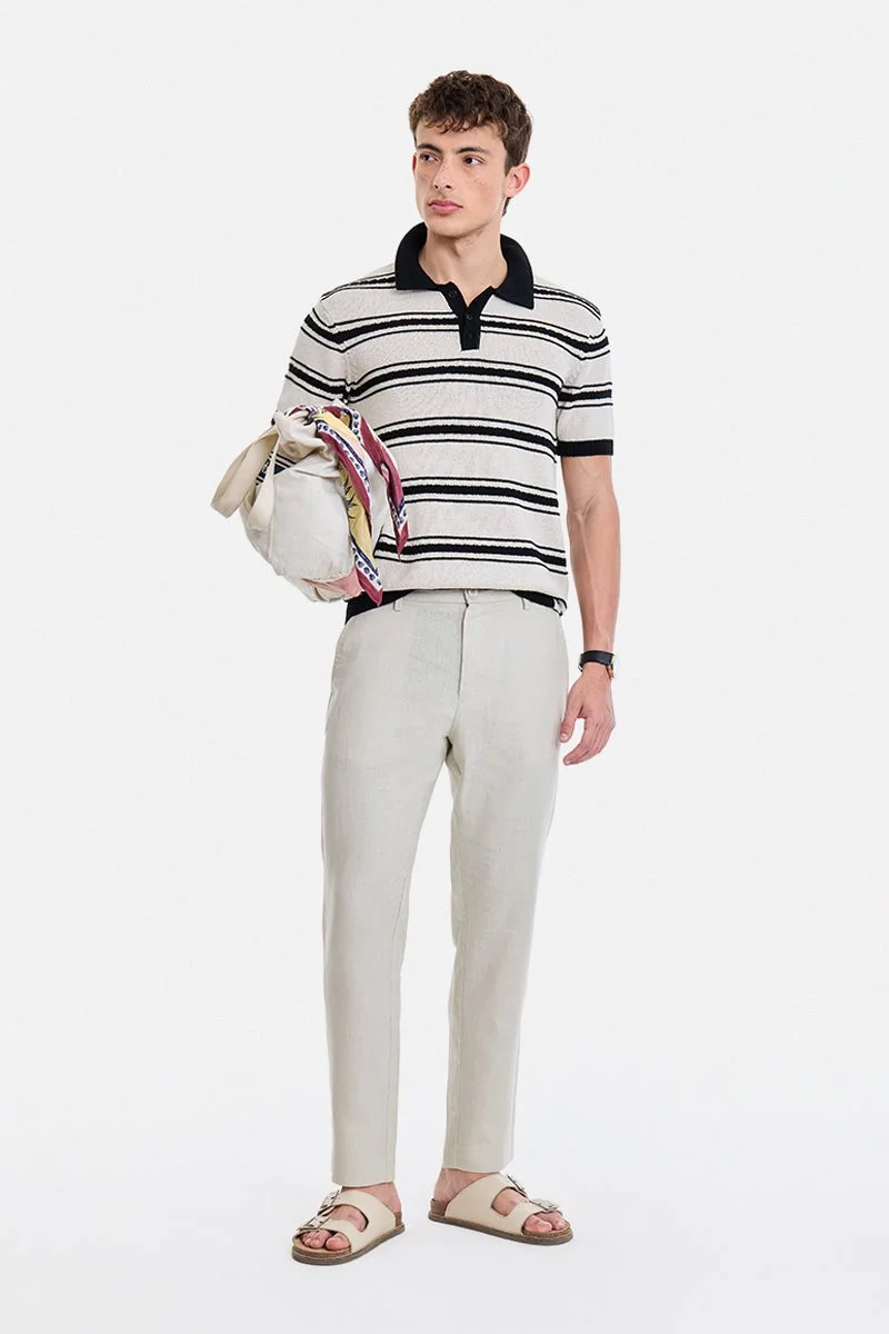 سنيتش Off-White Striped Half Sleeve Regular Fit T-Shirt