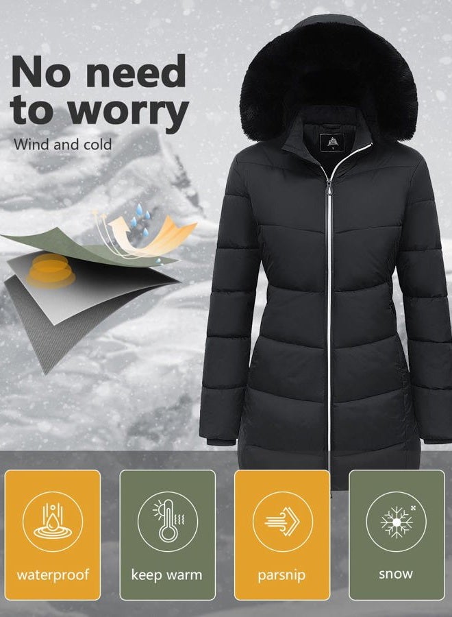 MOERDENG Women's Winter Windproof Warm Down Coats Waterproof Thicken Hooded fashions Puffer Jacket Black 01-L, Black 01, L - Image 3