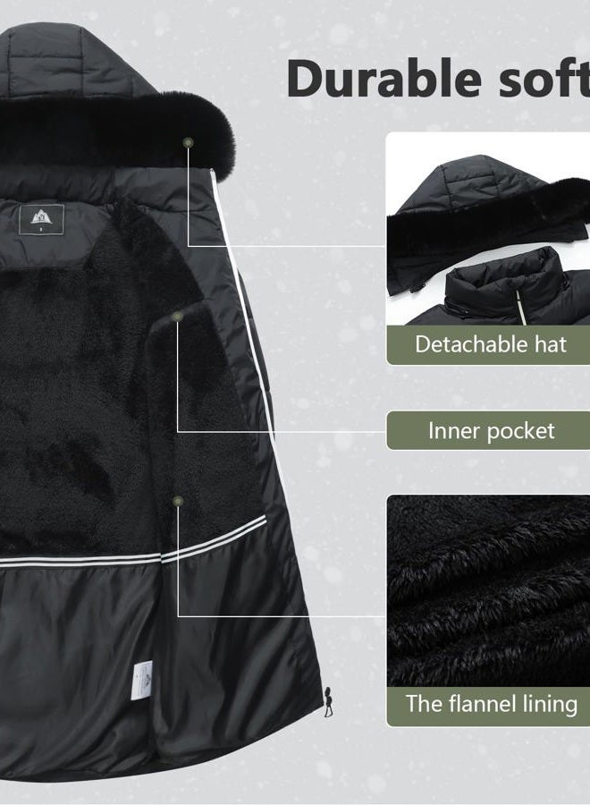 MOERDENG Women's Winter Windproof Warm Down Coats Waterproof Thicken Hooded fashions Puffer Jacket Black 01-L, Black 01, L - Image 4