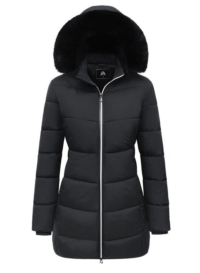 MOERDENG Women's Winter Windproof Warm Down Coats Waterproof Thicken Hooded fashions Puffer Jacket Black 01-L, Black 01, L - Image 1