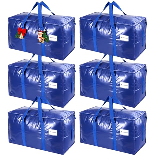 KYODOLED 6 Pack Extra Heavy Duty Blue Moving Bags - Large Move In & Packing Bags for College Students, Sturdy Storage Totes with Strong Zipper & Comfortable Handles for Clothes Storage - Image 1