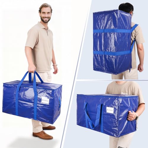 KYODOLED 6 Pack Extra Heavy Duty Blue Moving Bags - Large Move In & Packing Bags for College Students, Sturdy Storage Totes with Strong Zipper & Comfortable Handles for Clothes Storage - Image 5