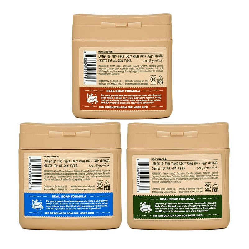 Dr. Squatch NEW Body Wash for Men with Nourishing, Natural Ingredients | No Paraben, Phthalate, Sulfate | All Day Moisturization | Pine Tar, Wood Barrel Bourbon & Fresh Falls (8 oz, 3-Pack) - Image 2