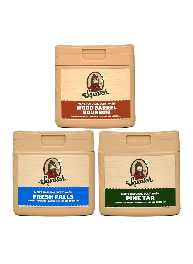 Dr. Squatch Dr. Squatch NEW Natural Body Wash for Men - Non-Exfoliating - Pine Tar + Wood Barrel Bourbon + Fresh Falls (8 oz, 3 Pack)  - Image 1