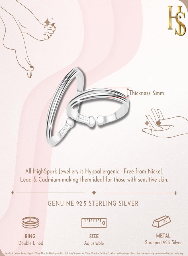 HighSpark 92.5 Sterling Silver Toe Rings for Women | 92.5 Sterling Silver Adjustable Contemporary Style & Stunning Shine | Lovely Gift - One Line - Image 2