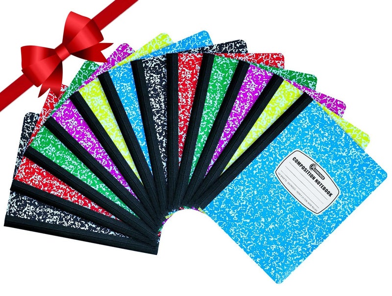 Rosmonde Wide Ruled Composition Notebooks 12 Pack  200 Pages (100 Sheets)  9-3/4 X 7-1/2""  Hard Cover  Sturdy Sewn Binding  Assorted Colors Marble Composition Book  School Note Book  Colors May Repeat