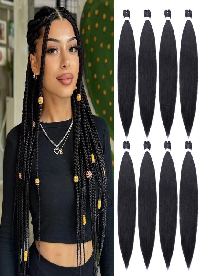 AMUMI Braiding Hair Pre Stretched 8 Packs 24 Inch Long Black Braid Professional Prestretched Synthetic Braiding Hair Extensions for Twist or Braid (1B#, 24 Inch (Pack of 8)) - Image 1