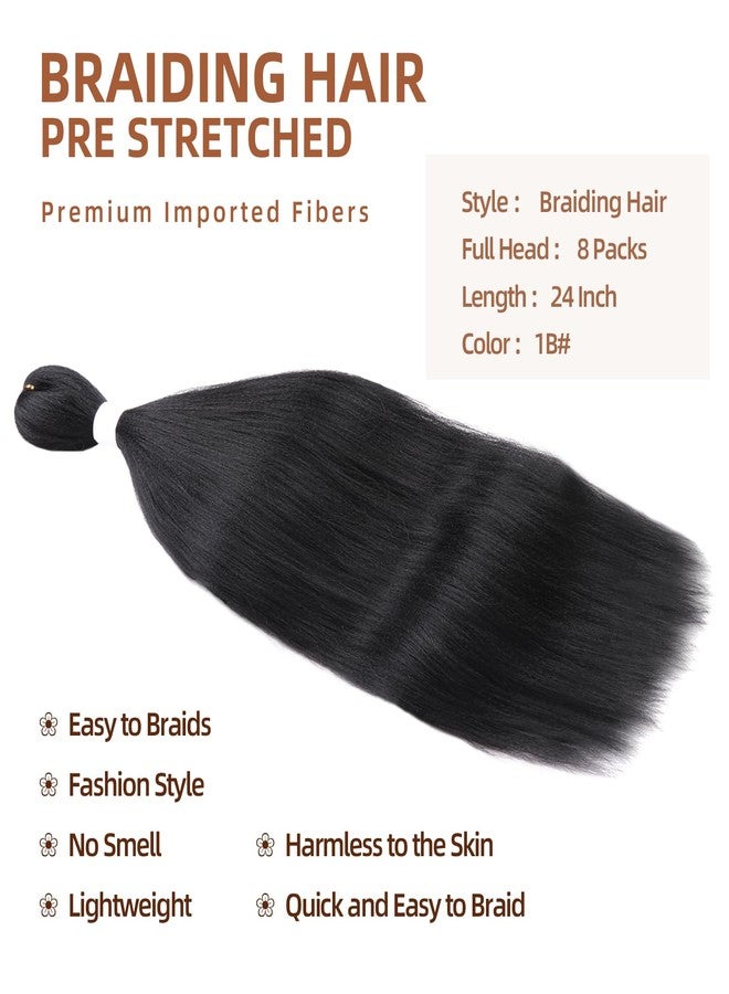 AMUMI Braiding Hair Pre Stretched 8 Packs 24 Inch Long Black Braid Professional Prestretched Synthetic Braiding Hair Extensions for Twist or Braid (1B#, 24 Inch (Pack of 8)) - Image 5