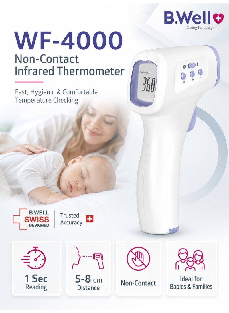بي.ويل جهاز WF-4000 ترمومتر الأشعة تحت الحمراء بدون تلامس لقياس حرارة الجسم والأشياء والماء والهواء - Image 3