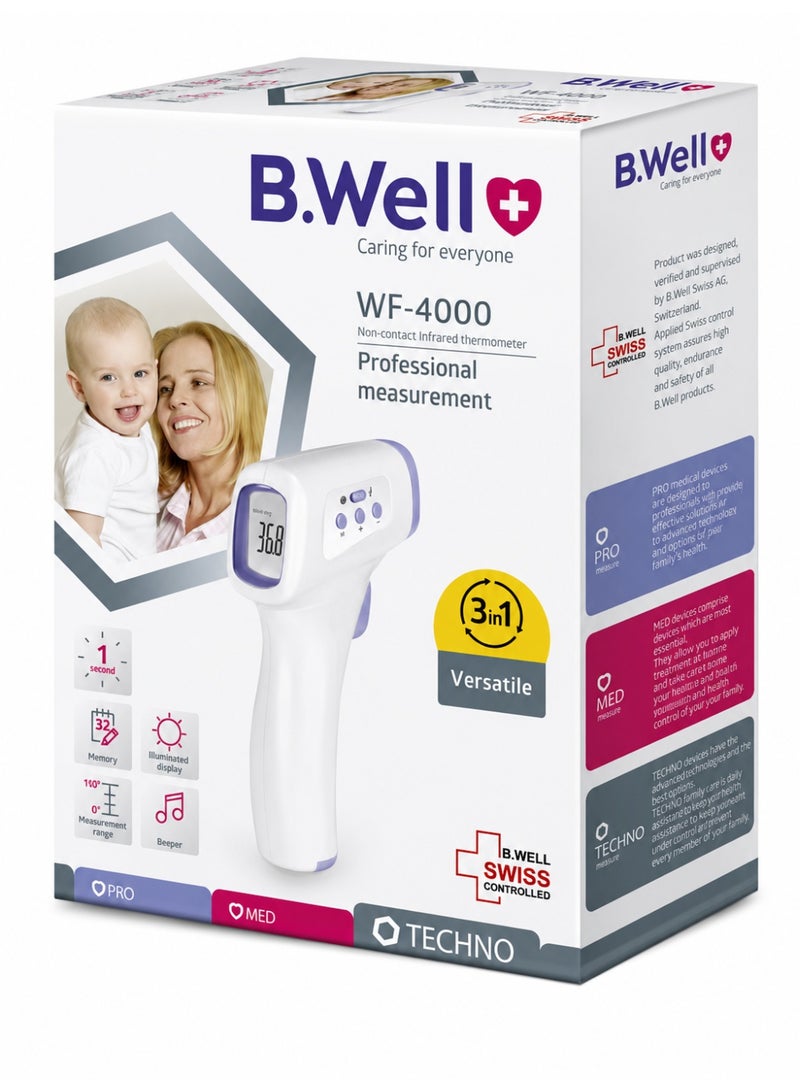 بي.ويل جهاز WF-4000 ترمومتر الأشعة تحت الحمراء بدون تلامس لقياس حرارة الجسم والأشياء والماء والهواء - Image 2