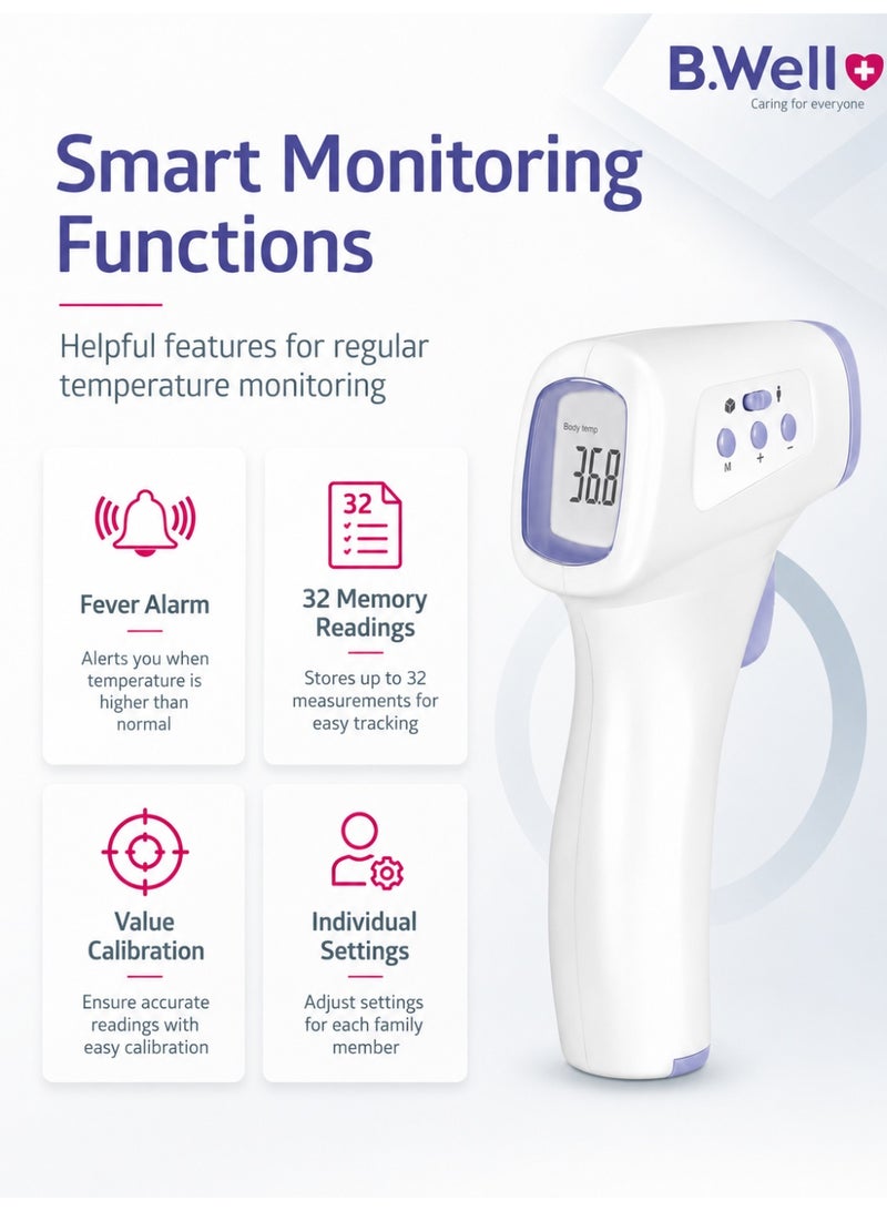 B.Well WF-4000 Non-Contact Infrared Thermometer with 3-in-1 Measurement & 32 Memory - Image 4