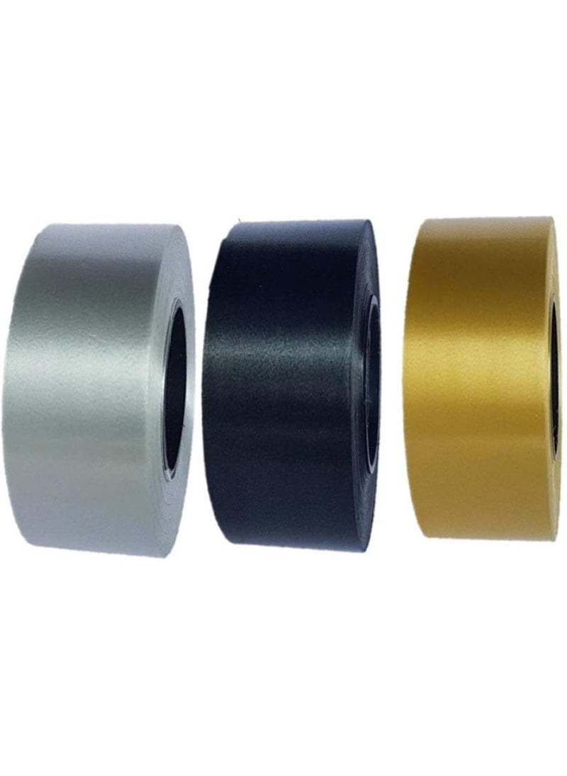 E Shopping E Shopping Golden, Black & Silver Curling Ribbons for Balloons for Birthday, Wedding Party Decorations(Set of 3 Ribbon Roll)  - Image 1