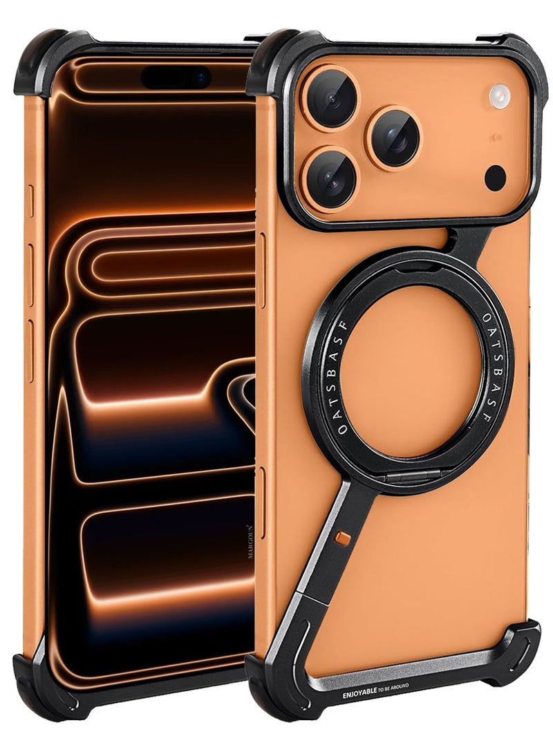 Minimalist Phone Cover for iPhone 17 Pro Max, 360° Rotation Kickstand Aluminum Metal Frameless Design Bumper Z Case, Protective Shock Grade Shell - Black - Image 3