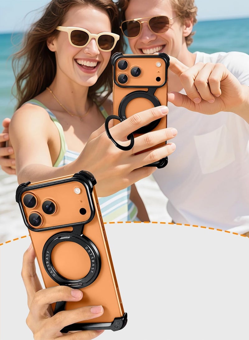 Minimalist Phone Cover for iPhone 17 Pro Max, 360° Rotation Kickstand Aluminum Metal Frameless Design Bumper Z Case, Protective Shock Grade Shell - Black - Image 5