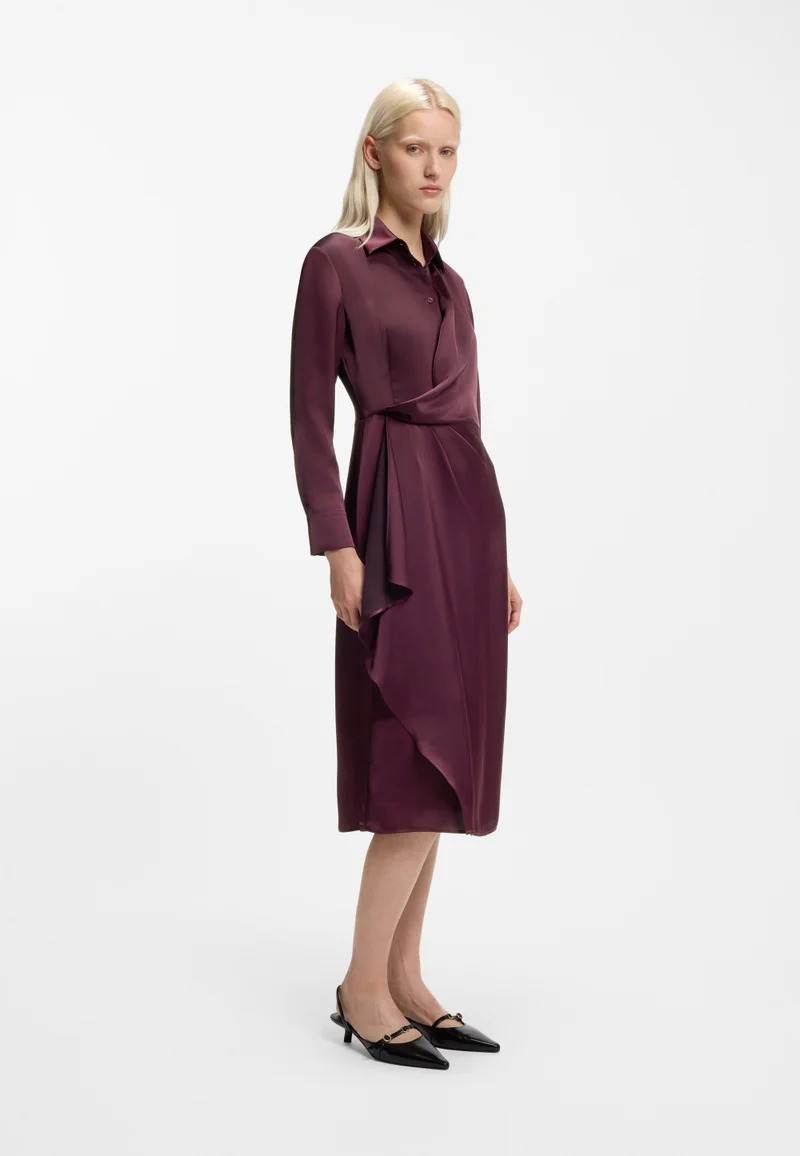 HUGO Satin midi dress with drape detail