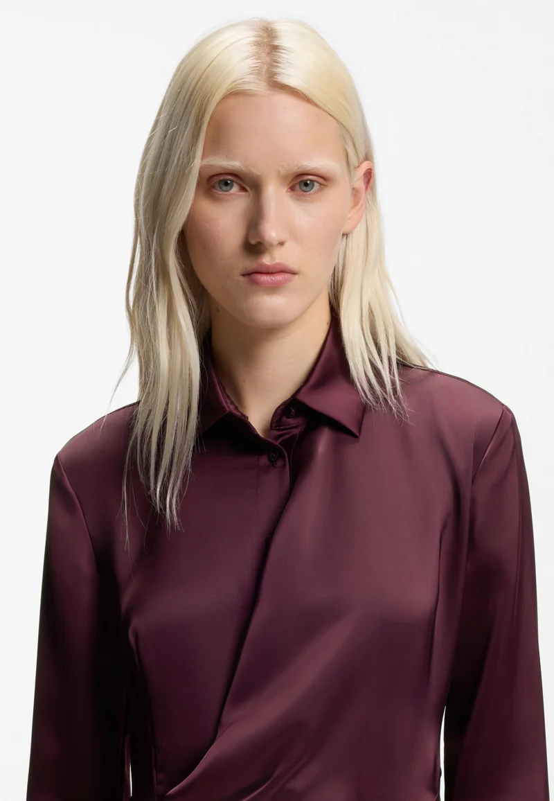 HUGO Dark Purple Satin midi dress with drape detail for Women | Best Price UAE